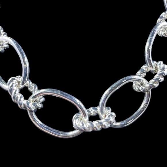 Silver Tone Rope Link Statement Chain Necklace Chunky Glam Vintage Inspired - Picture 3 of 8